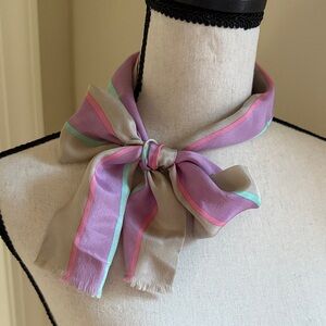 Silk Scarf Narrow Long Grey with Pastel Stripes for Necktie Bow